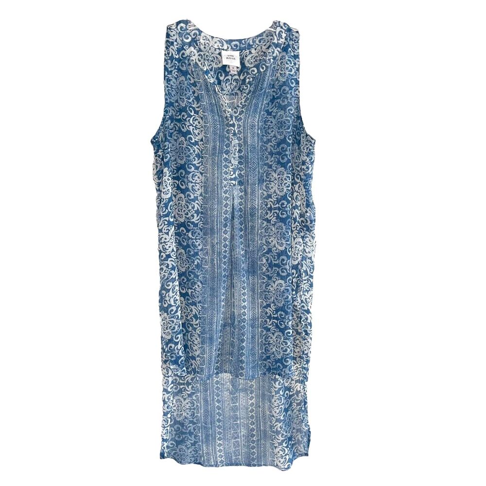Knox Rose Blue Sheer Tunic Top Size M Boho Sleeveless Beachy Longline Popover